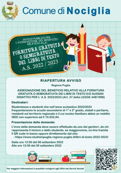 Avviso straordinario per la fornitura gratuita o semigratuita dei libri di te...