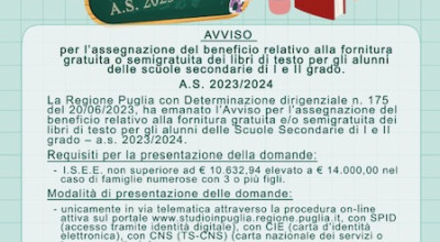 AVVISO  per l’assegnazione del beneficio relativo alla fornitura gratui...