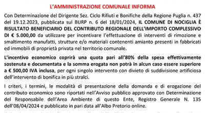 BANDO PUBBLICO PER L'EROGAZIONE DI CONTRIBUTI PER RIMOZIONE DI MANUFATTI CONT...