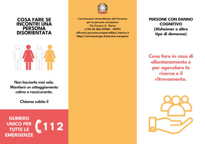 Brochure riguardante l'allontanamento delle persone con danno cognitivo