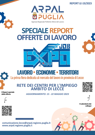 ARPAL PUGLIA/OLTRE 700 POSTI DI LAVORO, 122 AZIENDE, 60 OSPITI A EXPOJOB